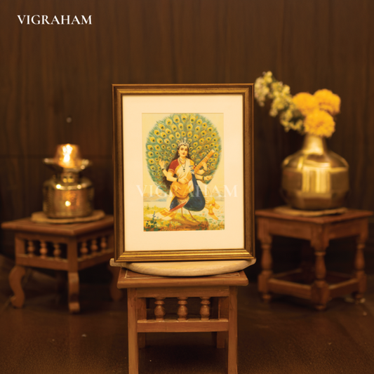 Saraswati with Peacock - Raja Ravi Varma Painting