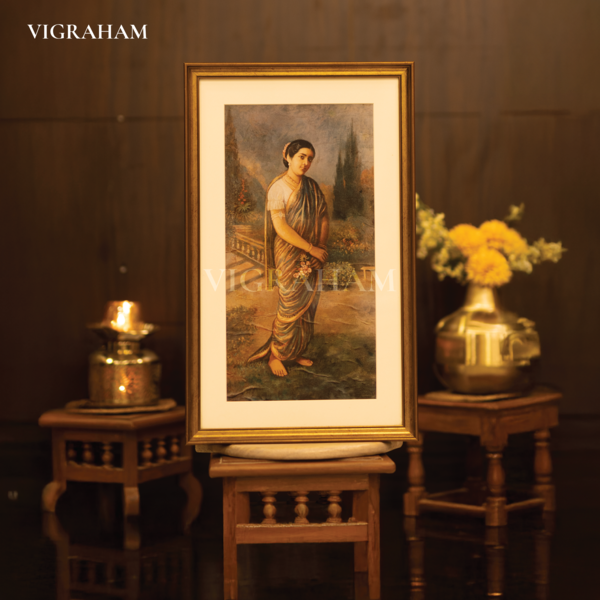 Lady with Flower in the hand - Ravi Varma Painting