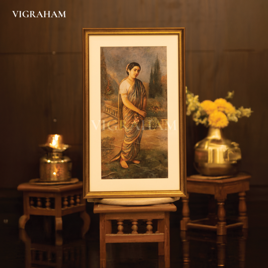 Lady with Flower in the hand - Ravi Varma Painting